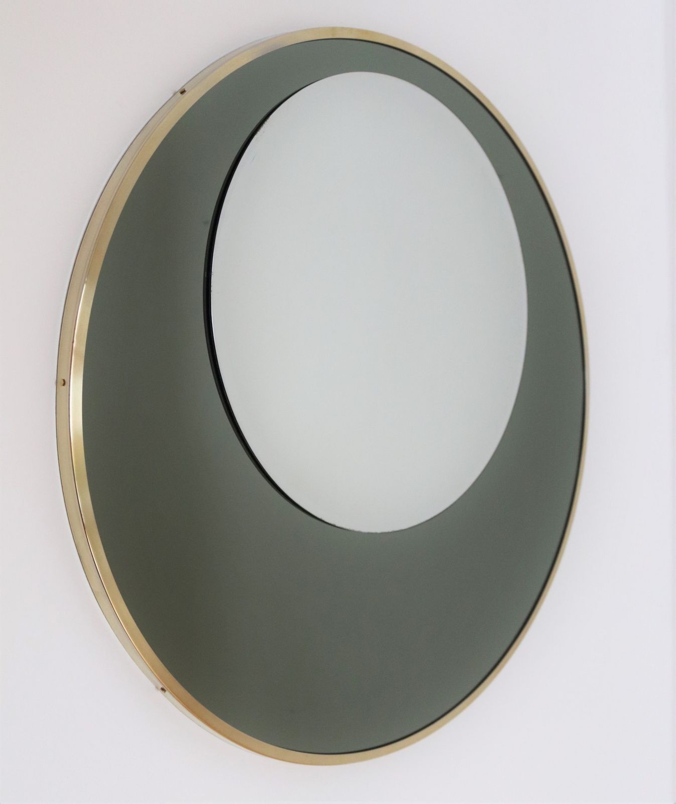 photo vintage Italian Double Glass Designer Wall Mirror With Brass Frame, 1970s