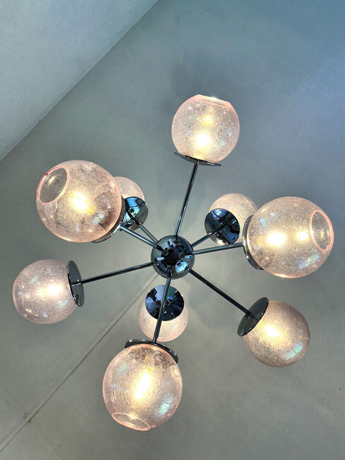 Contemporary Italian Chromed Sputnik Chandelier In Pink "Pulegoso" Murano Glass photo 7150.0