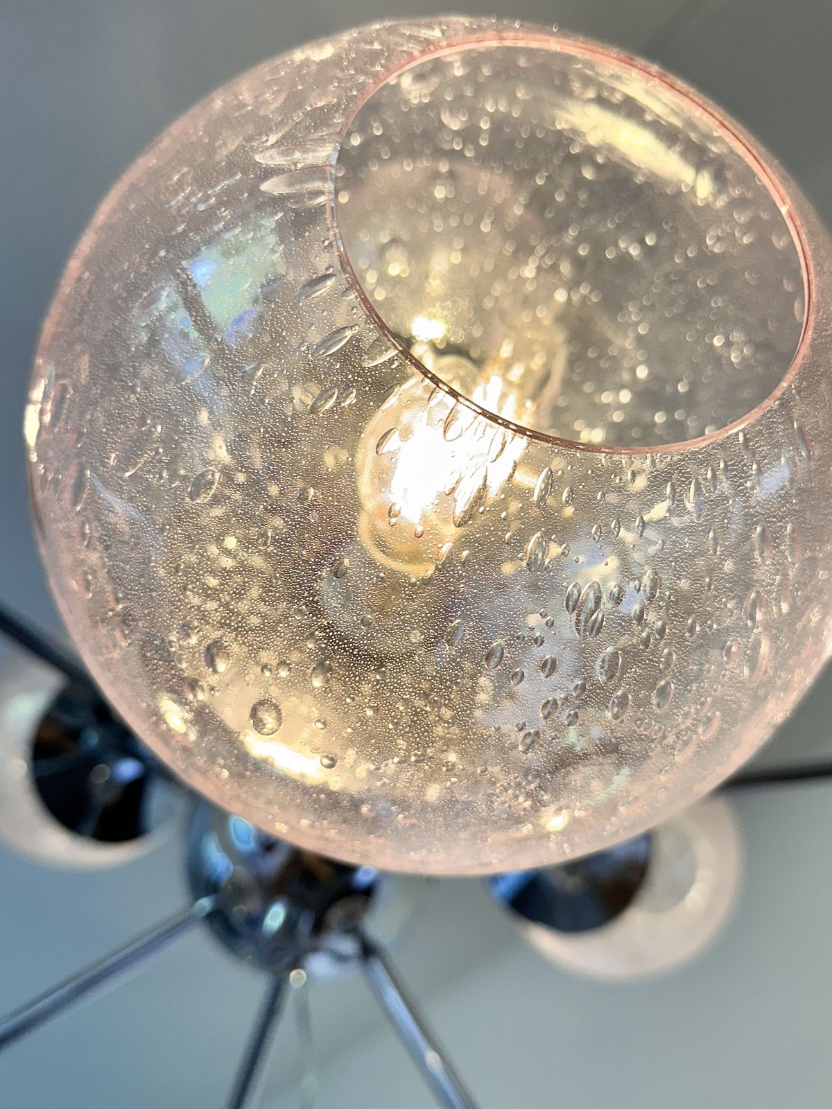 Contemporary Italian Chromed Sputnik Chandelier In Pink "Pulegoso" Murano Glass photo buy