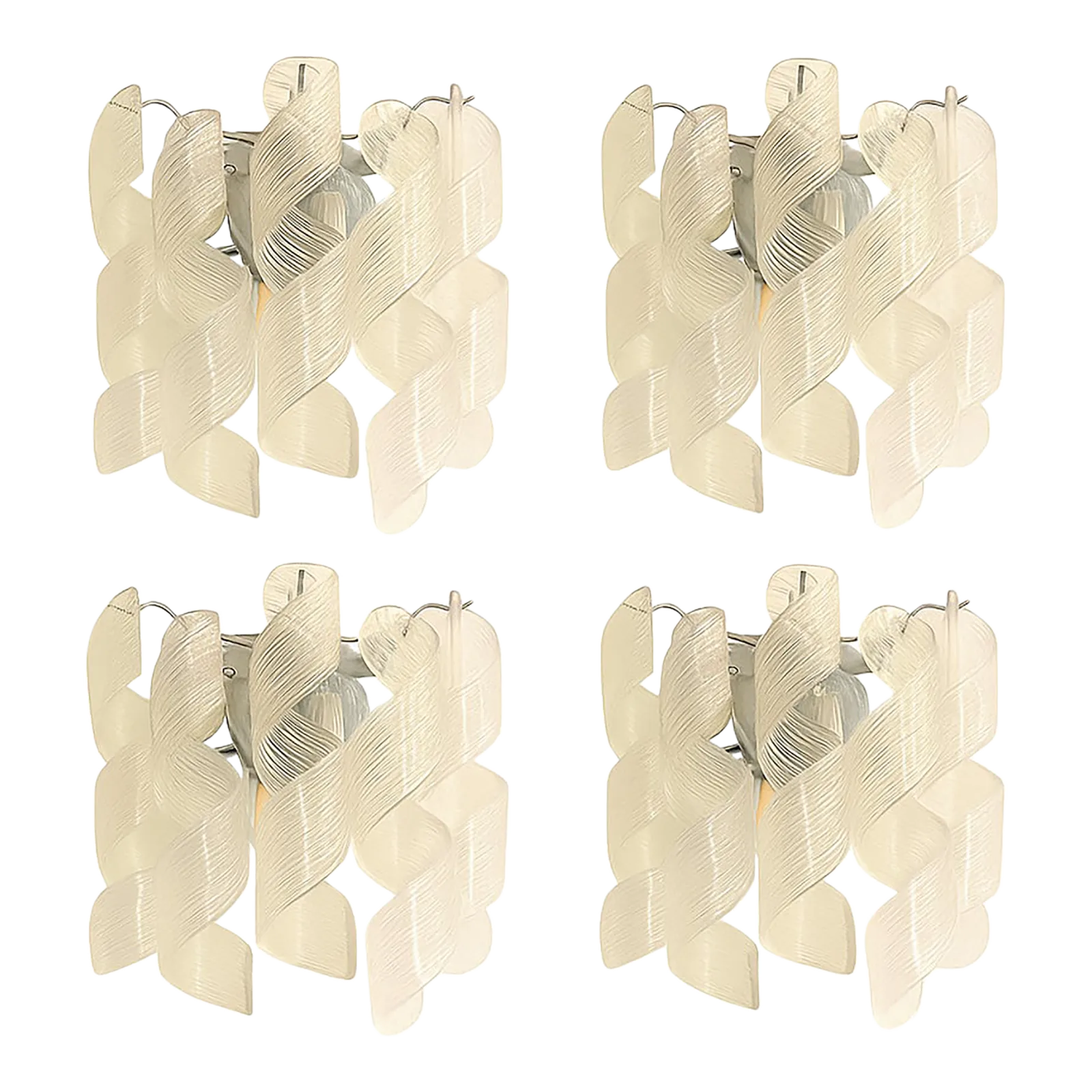 Set Of 4 Transparent “Ricci” Murano Glass Wall Sconces In Mazzega Style Wall Lights