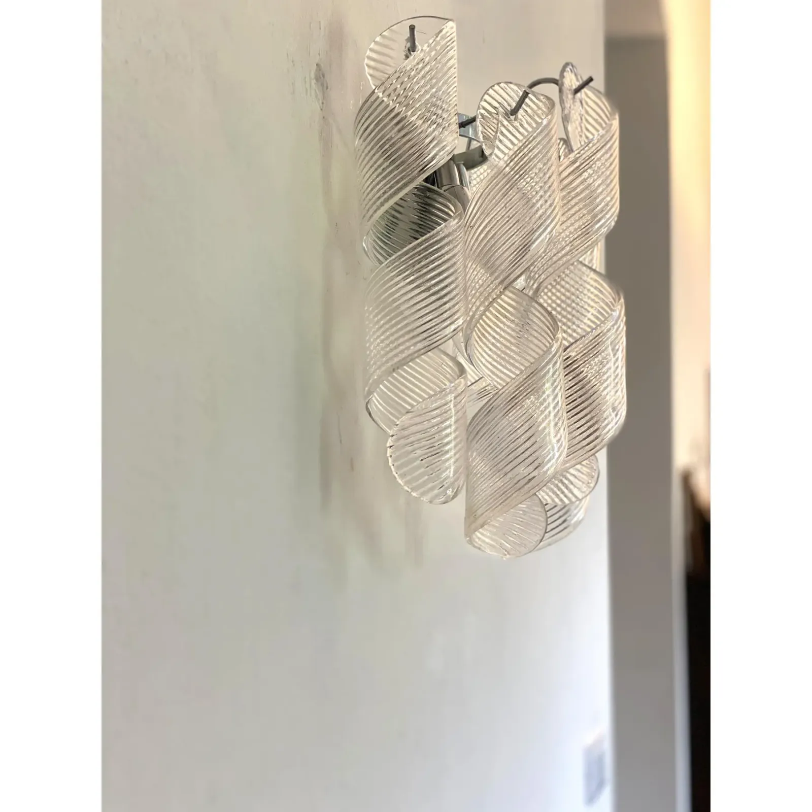 Set Of 4 Transparent “Ricci” Murano Glass Wall Sconces In Mazzega Style Wall Lights photo furniture
