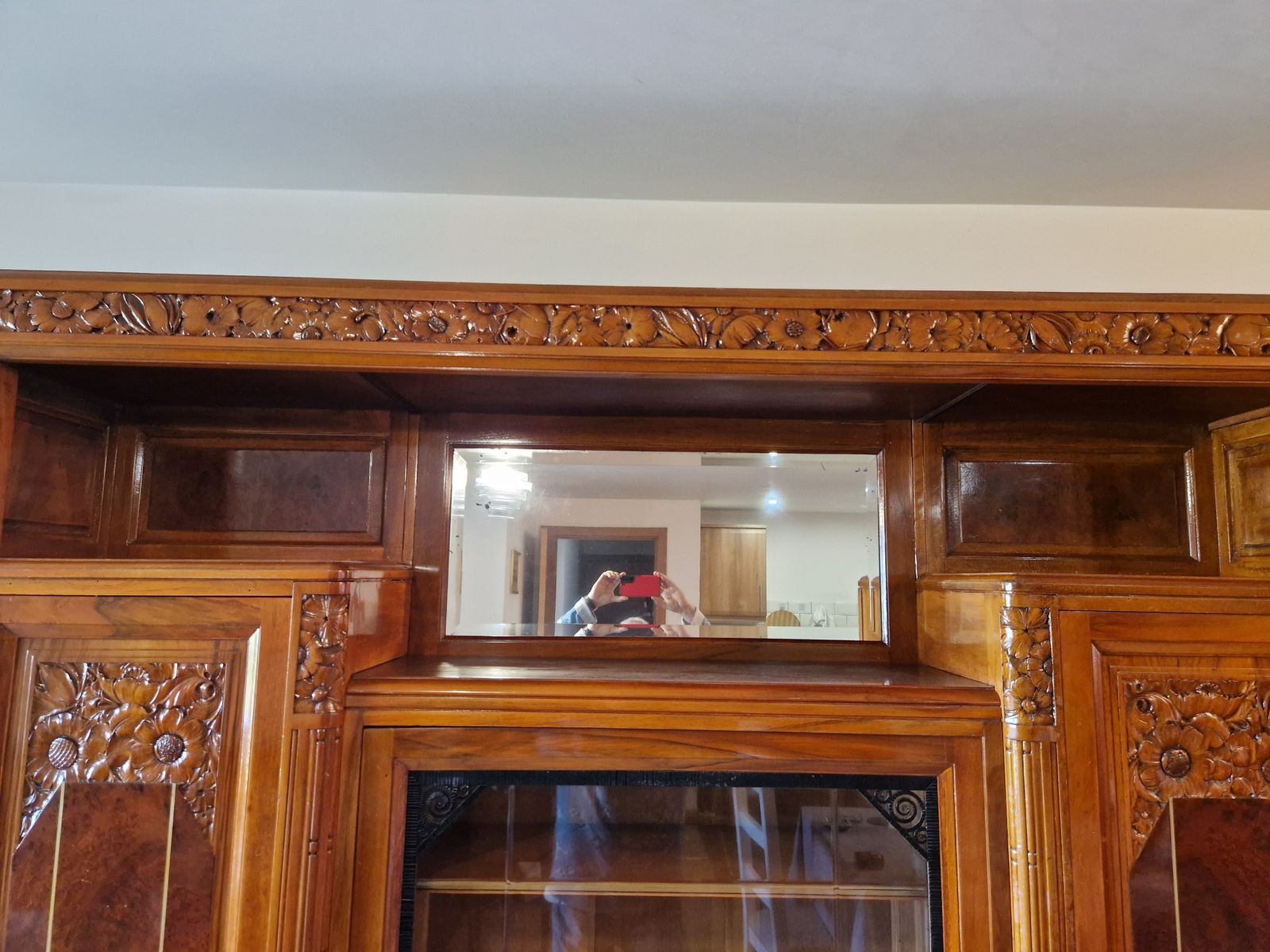Furniture Liberty Exceptional Cherrywood Display Cabinet W. Engravings, Inlays, Glass photo