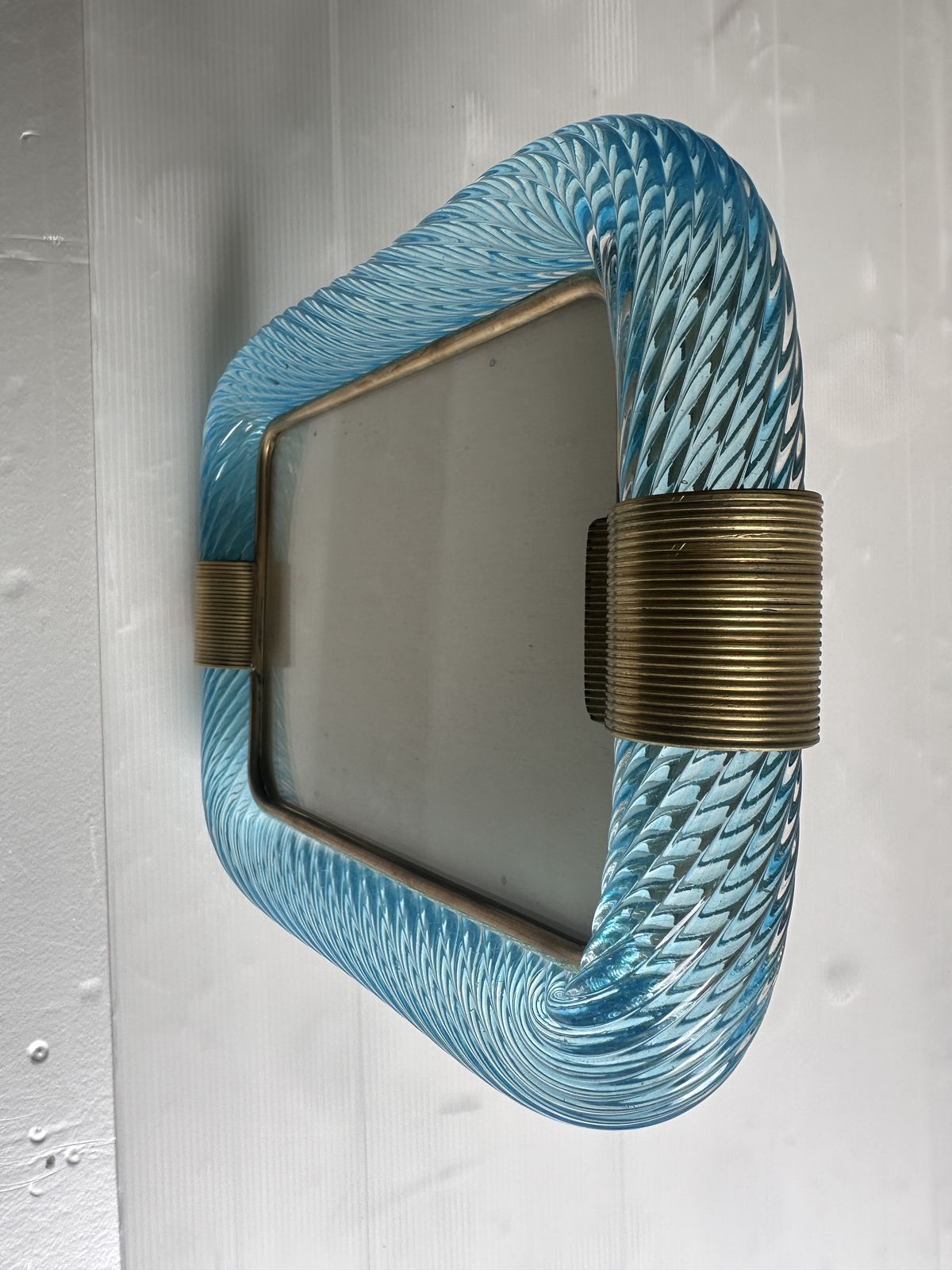 Mid Century Modern Style Light Blue"Torchon" Murano Glass Picture Frame And In Barovier Style photo for sale