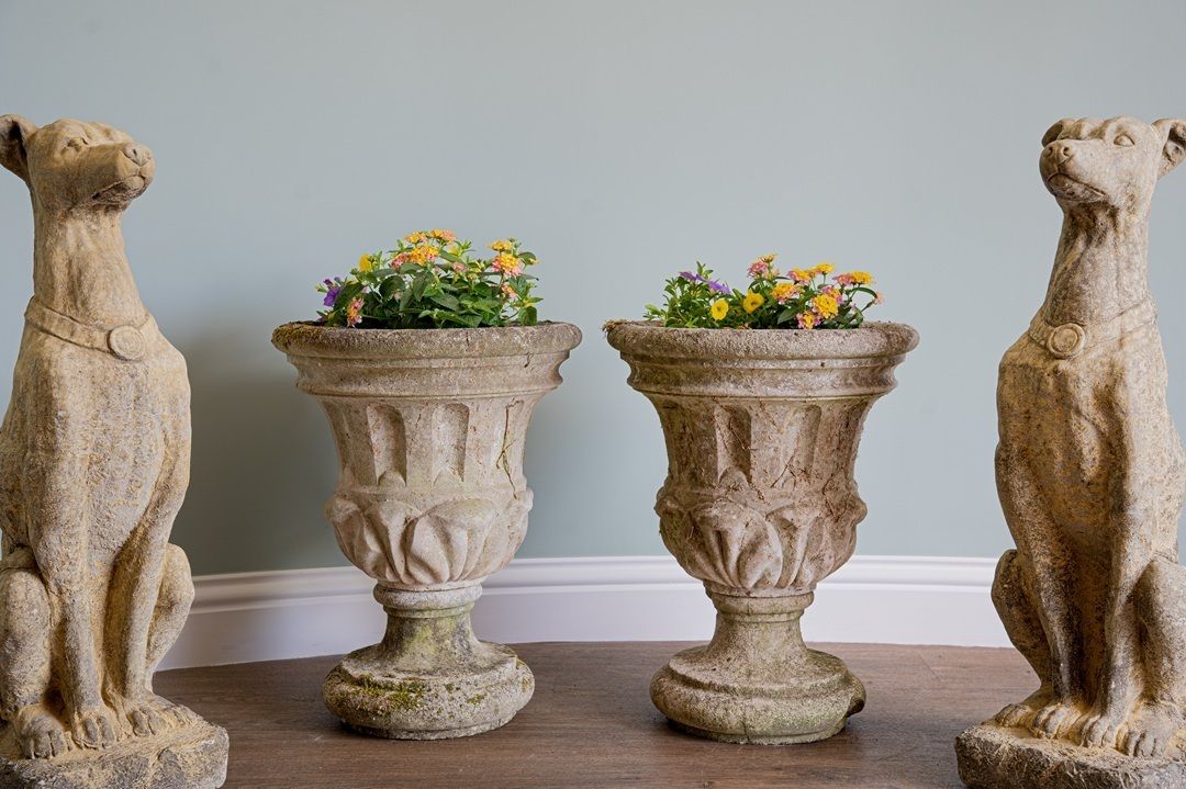 Garden Decor A Pair Cast Stone Antique Garden Urns photo