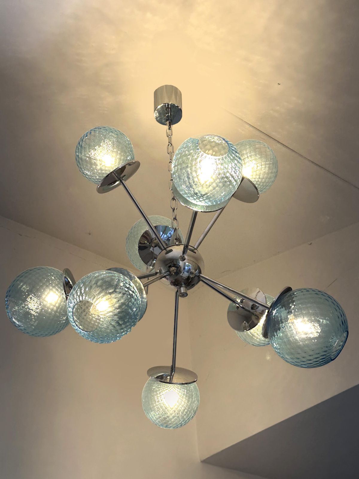 Contemporary Sputnik Light Blue "Ballotton" Murano Glass Chandelier photo for sale