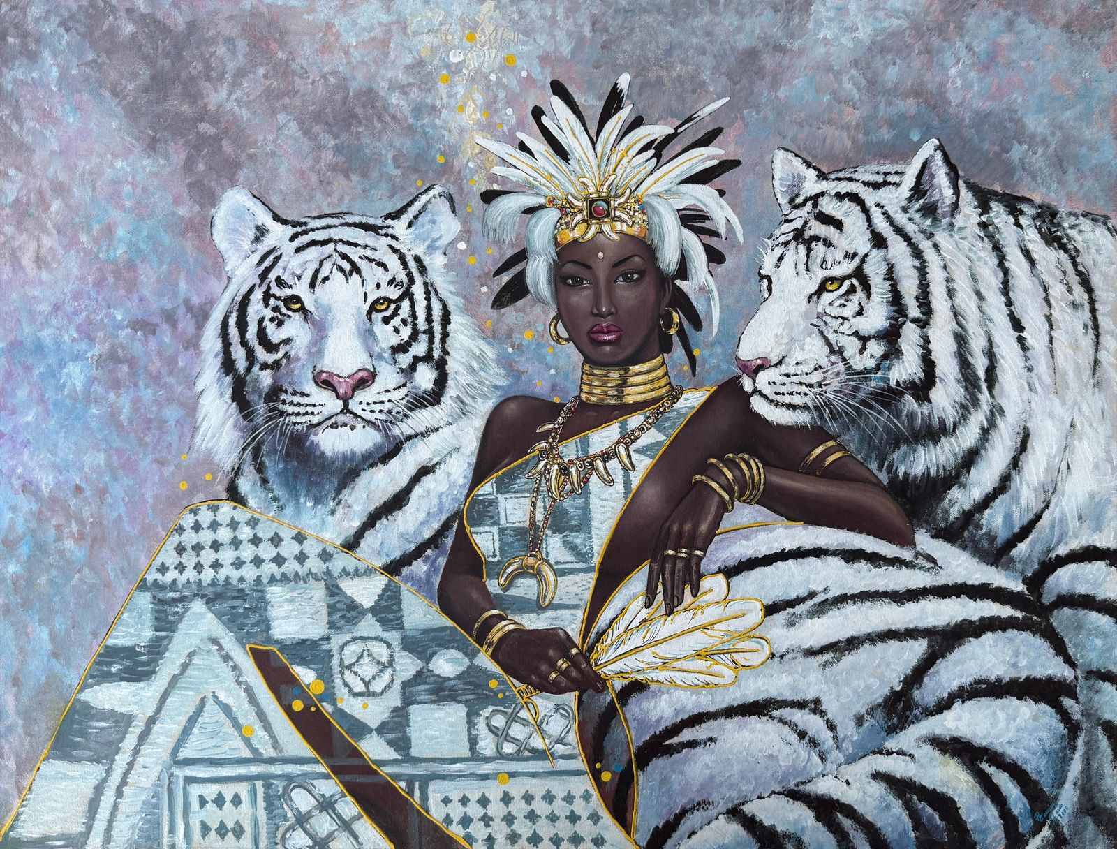 Rodolfo Ramirez Cardo Tigers Acrylic And Oil On Canvas Painting 2000