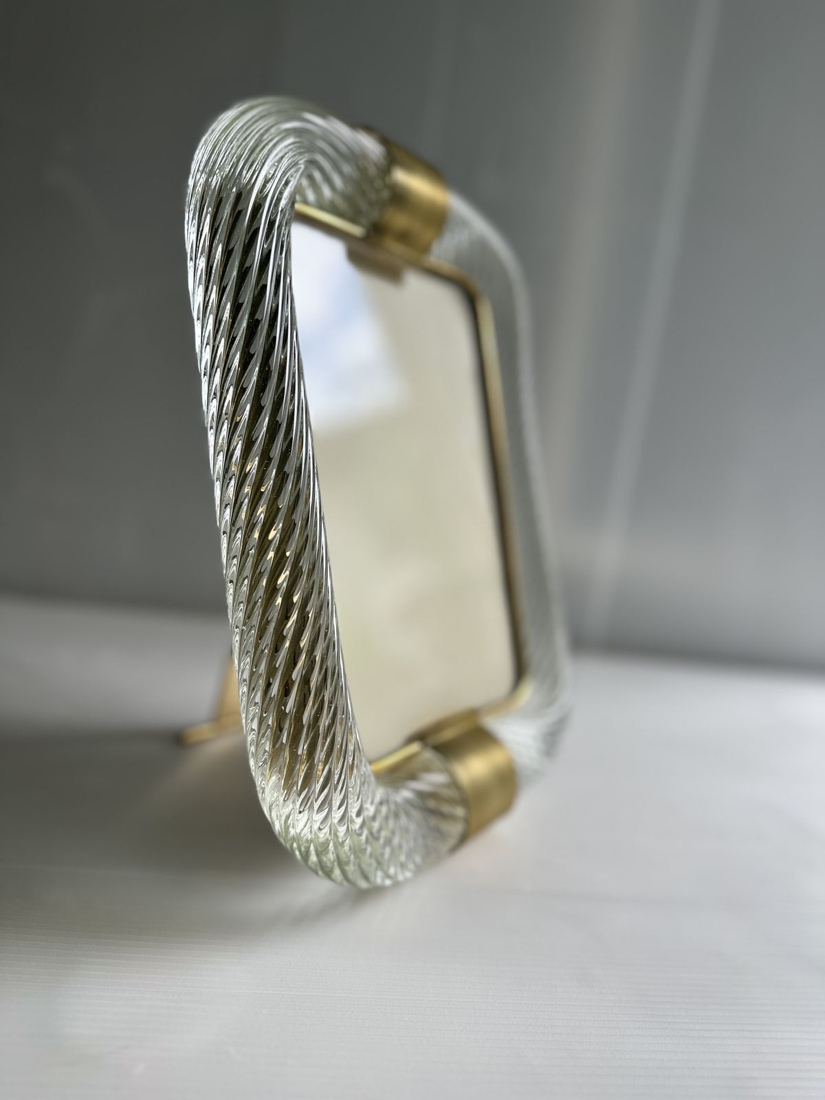 Mid Century Modern Style "Torchon" Murano Glass Picture Frame And Unaquered Brass In Barovier Style photo furniture