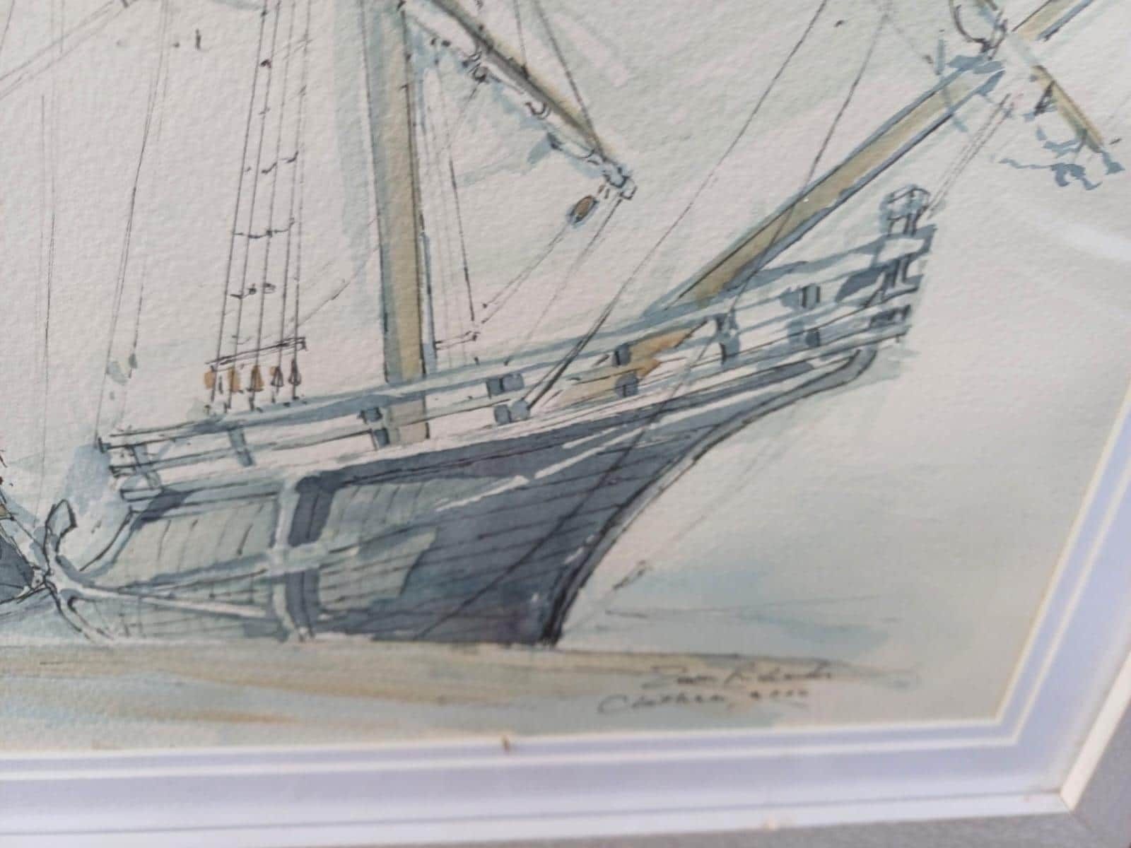 Original Nautical Ship Watercolour, “Nao Victoria” Chatham, Signed Maritime Painting By Z Richards, Historic Sailing Vessel In White Frame photo vinterior