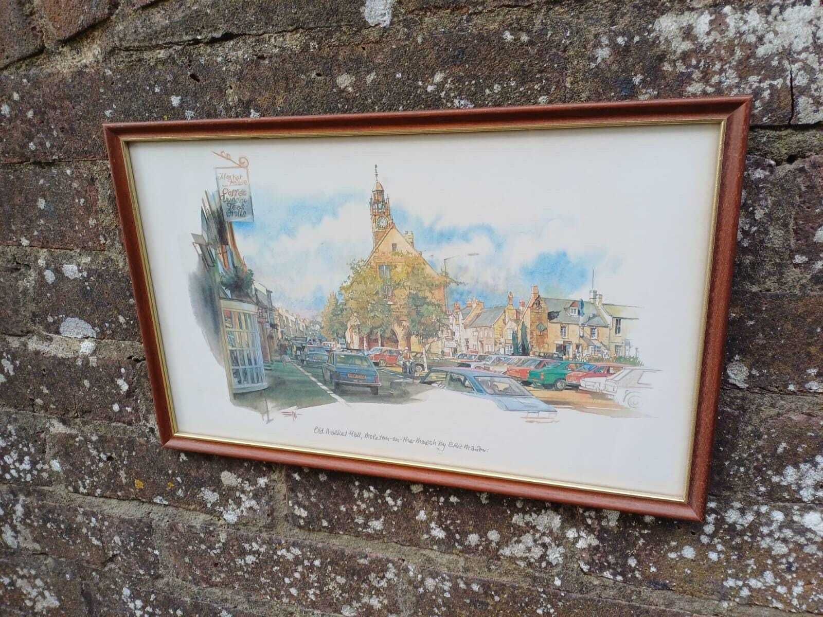 Cotswolds Vintage Prints, Framed, Upper Slaughter And Moreton On The Marsh   Vintage Paintings By Eric Mason, 1970s Paintings photo for sale