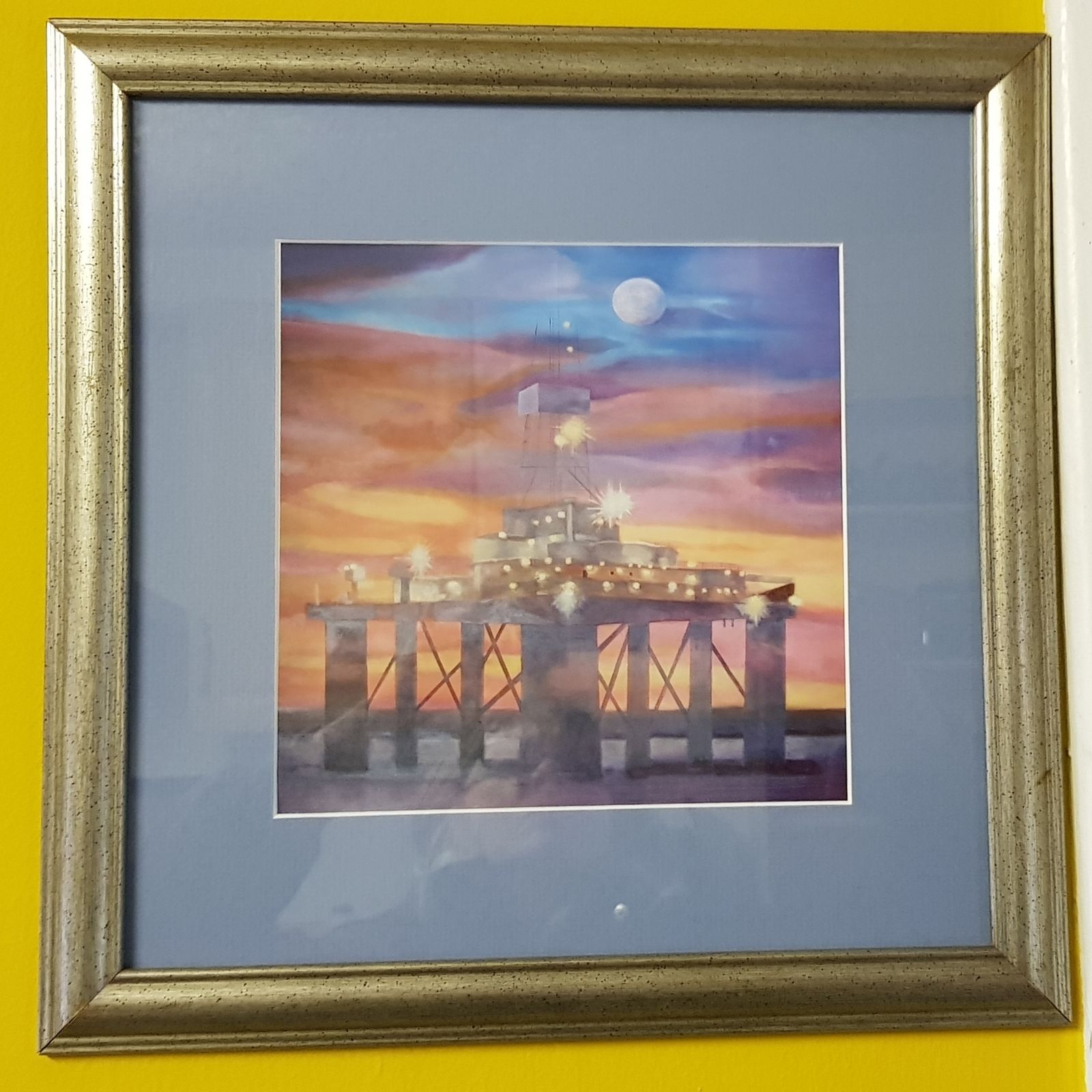 A Pair Of Anime Style Oil Rig Concept Water Paintings photo Art