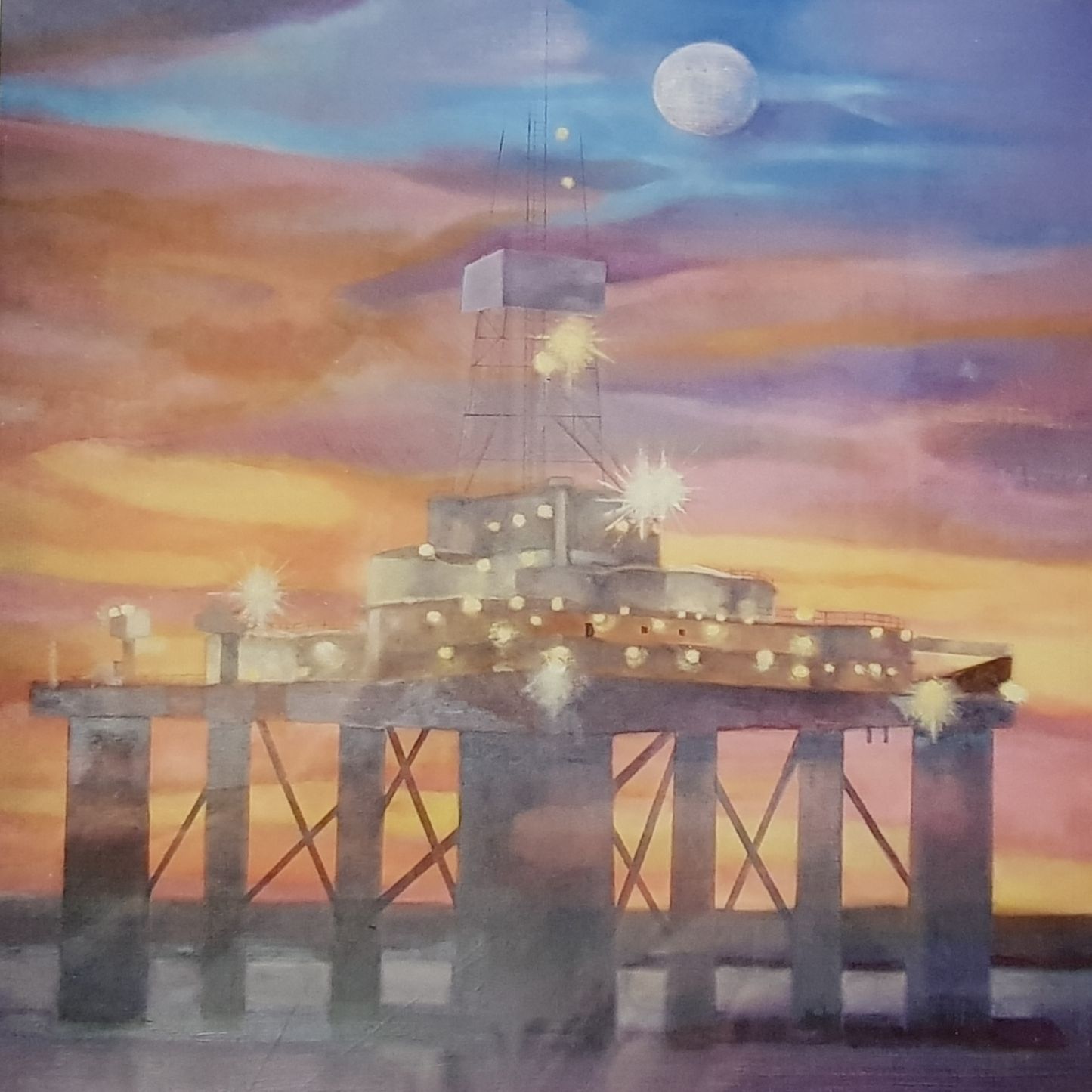 A Pair Of Anime Style Oil Rig Concept Water Paintings photo 400.0