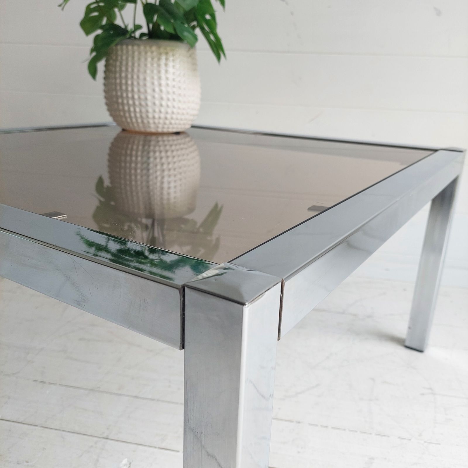 Mid Century Bauhaus Chrome And Smoked Glass Coffee Table, 1970s photo 245.0