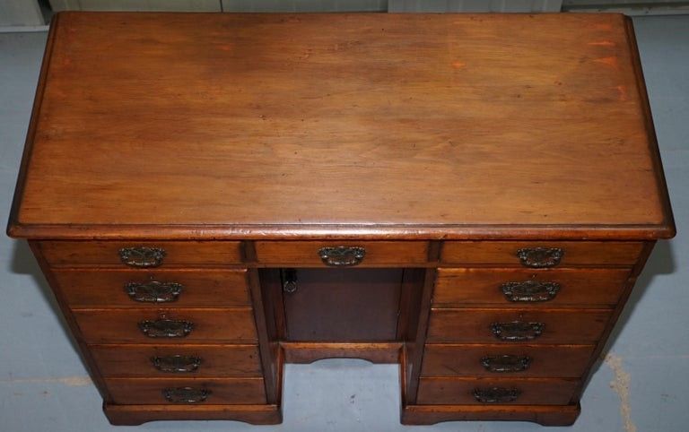 Small Victorian 1880 Solid Walnut Knee Hole Writing Desk Lots Of Drawers Storage photo Furniture