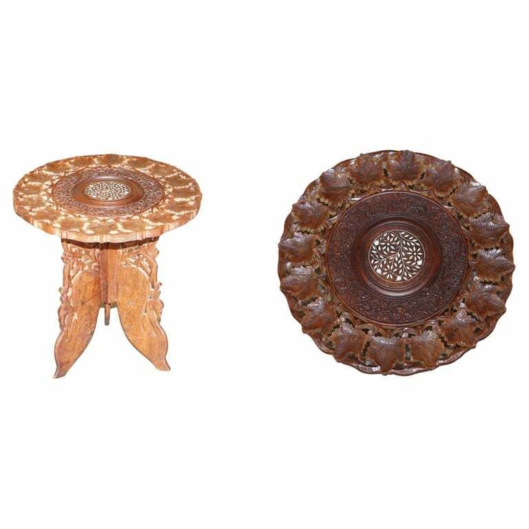 Hand Carved Burmese Rosewood Antique Octagonal Side End Lamp Wine Folding Table
