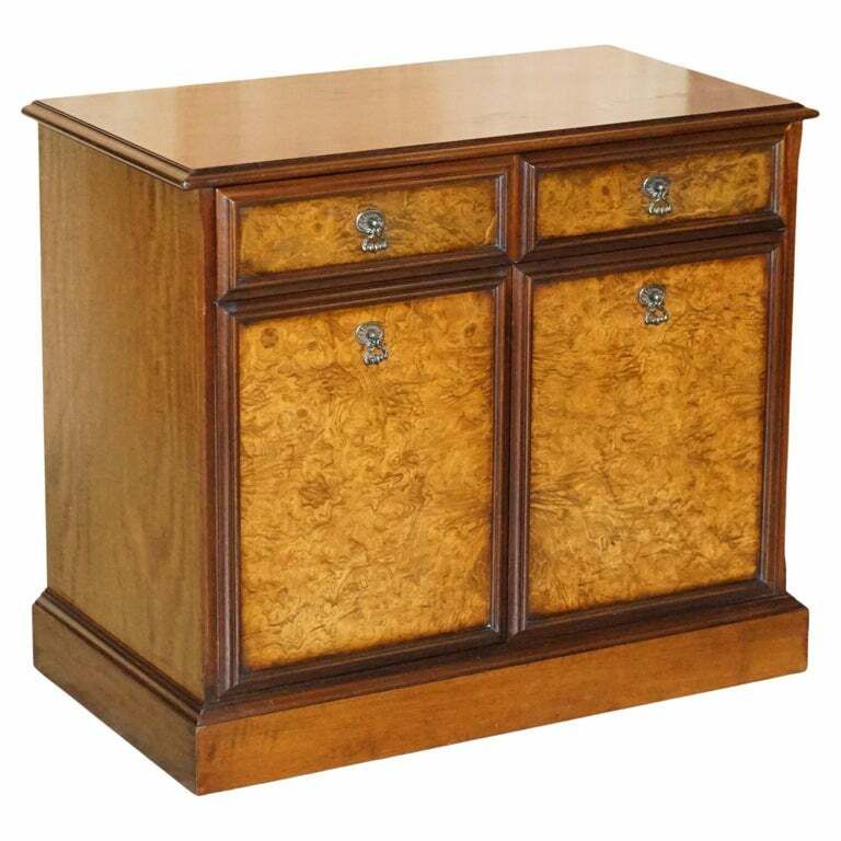 Lovely Burr & Quarter Cut Walnut Sideboard With Twin Drawers & Cupboard Base