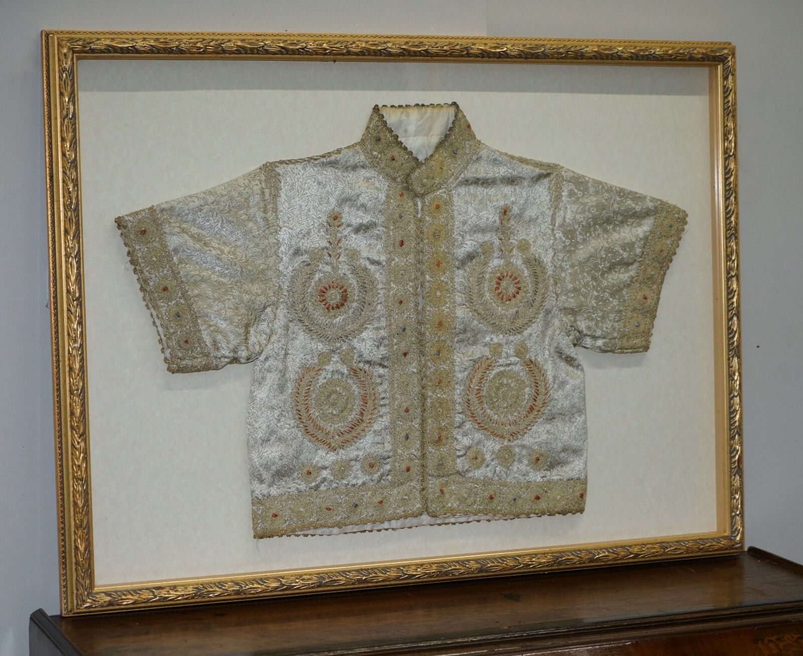 19th Century Chinese Silk Embroidered Ceremonial Jacket In Display Picture Frame photo furniture