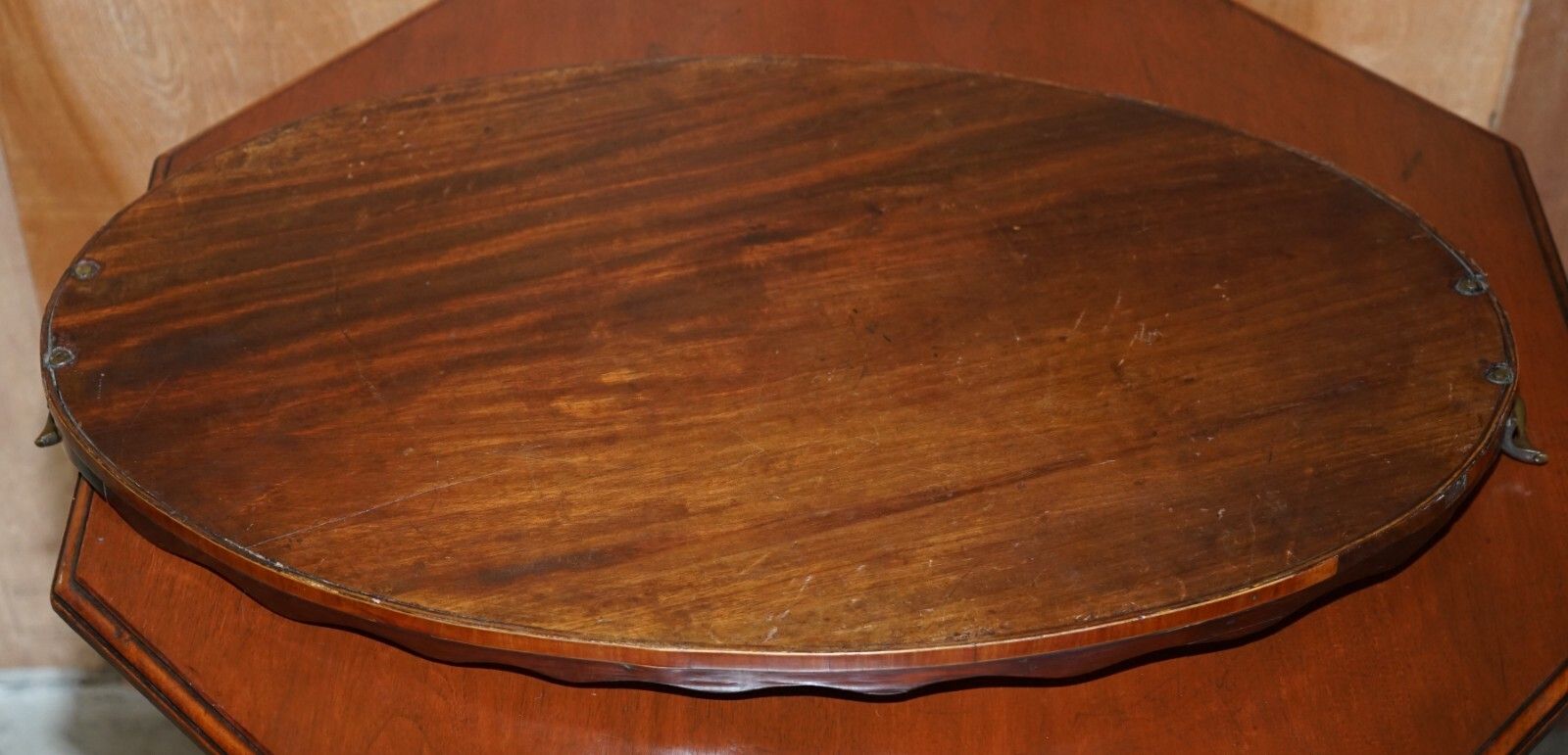 photo furniture Alfred Beurdeley Antique Walnut & Bronze Sheraton Inlaid Butlers Serving Tray
