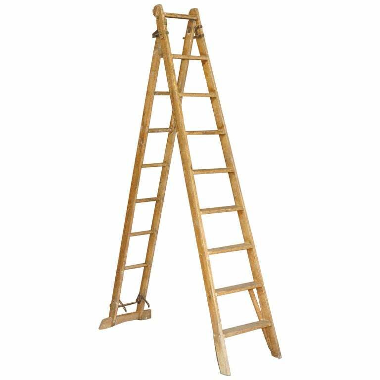 Antique Original Painted "The Patient Safety Ladder Company" Decorators Ladder