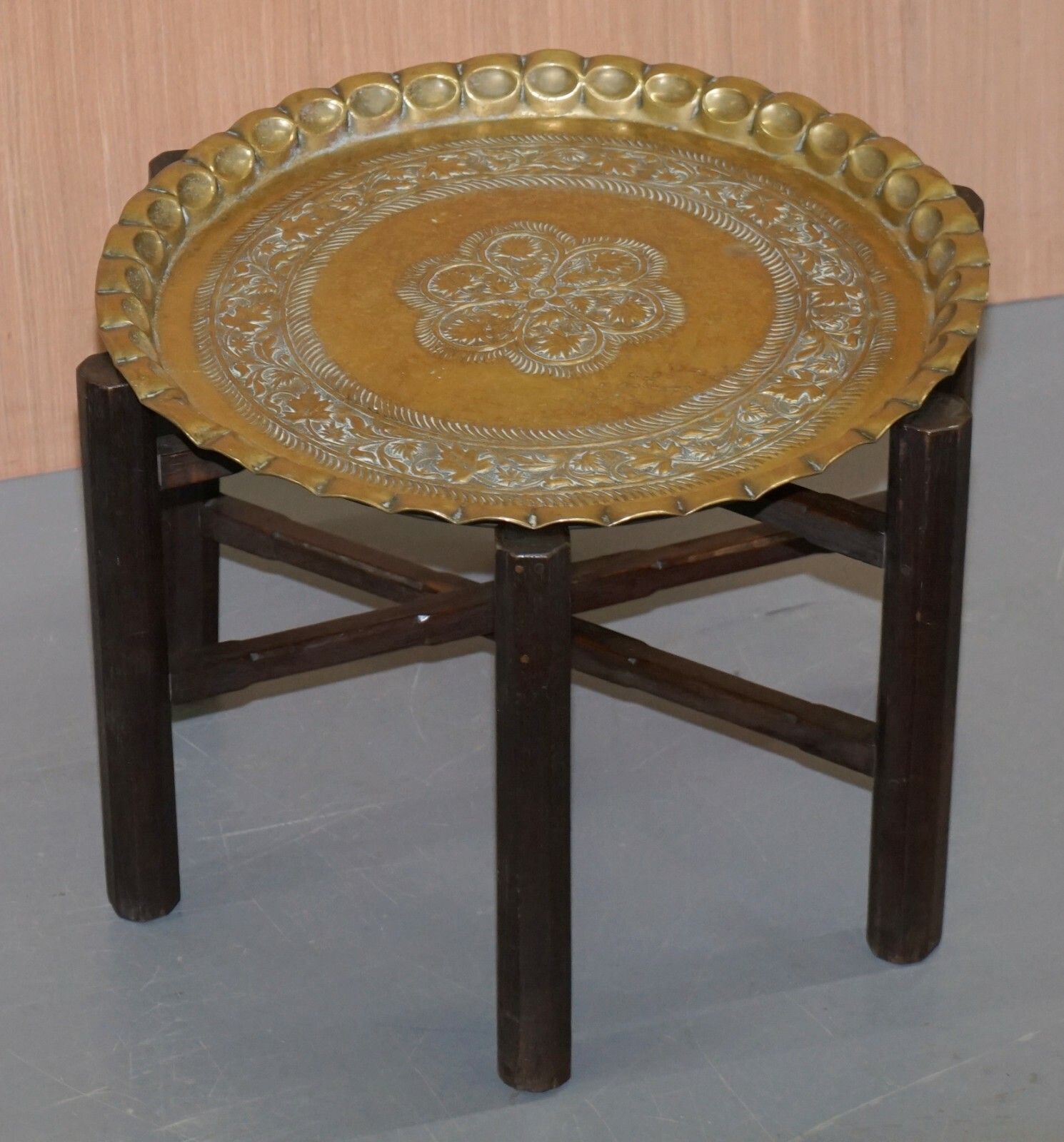 Very Rare Circa 1920 1940 Persian Moroccan Brass Topped Folding Occasional Table photo for sale