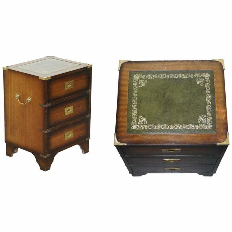 Period Harrods Kennedy Military Campaign Side Table Chest Of Drawers Leather Top