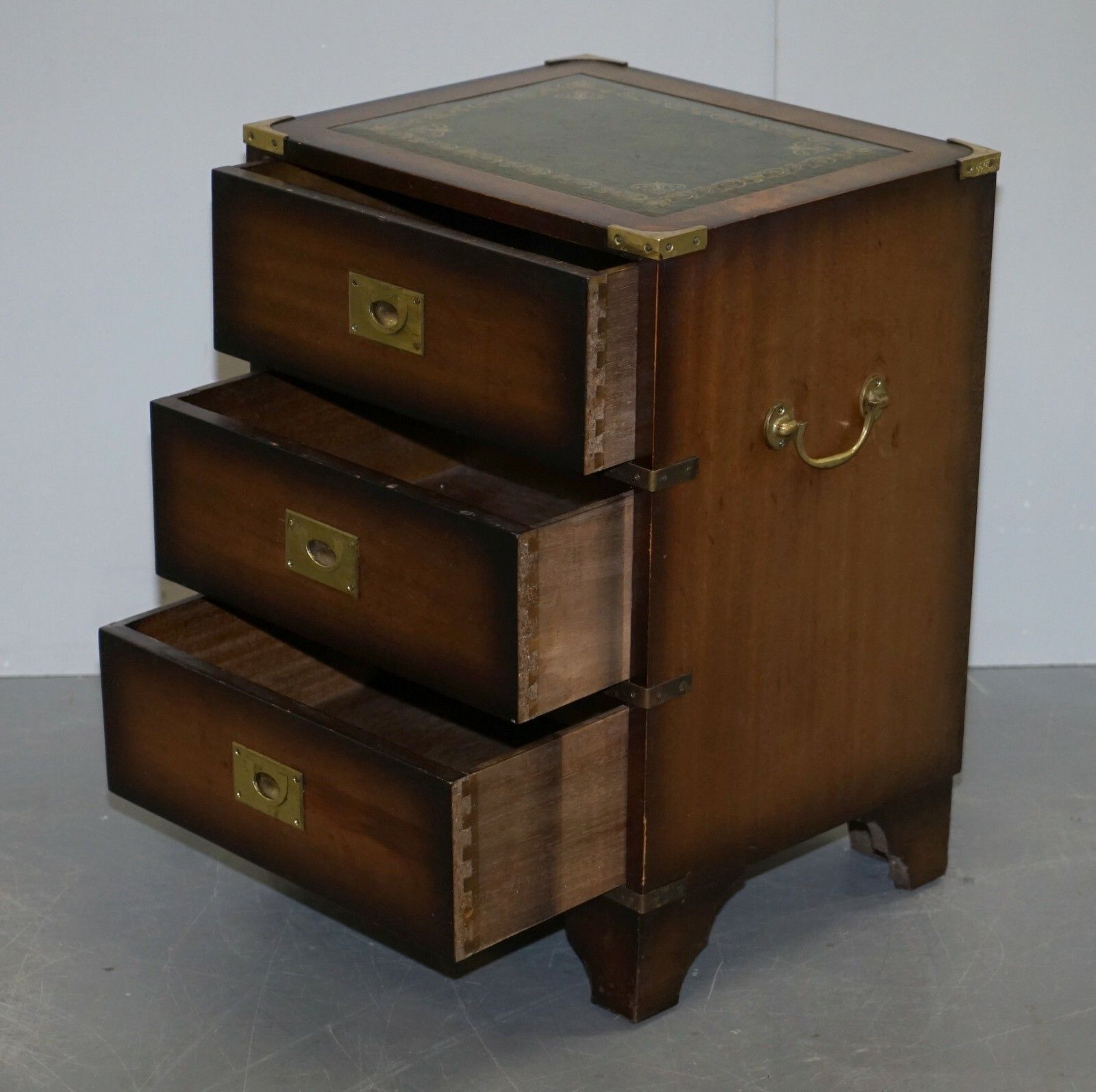 Period Harrods Kennedy Military Campaign Side Table Chest Of Drawers Leather Top photo Furniture