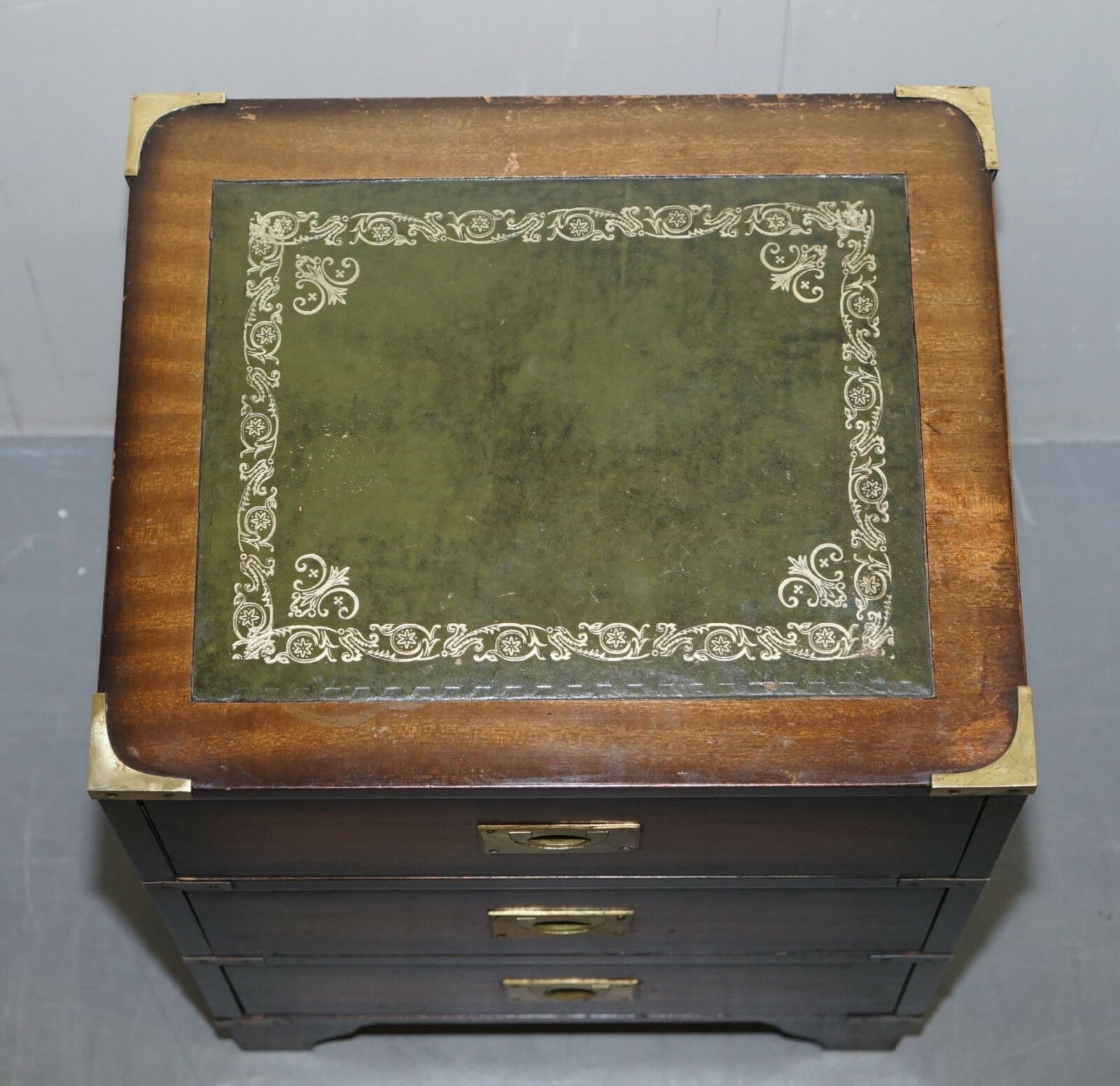 Period Harrods Kennedy Military Campaign Side Table Chest Of Drawers Leather Top photo 775.0
