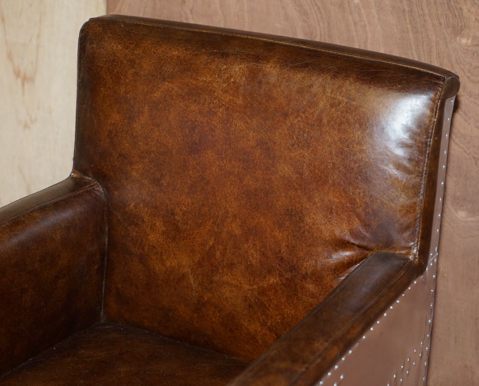 1 Of 2 Hand Dyed Brown Leather Aviator Hammered Metal Swivel Captains Armchairs photo 900.0