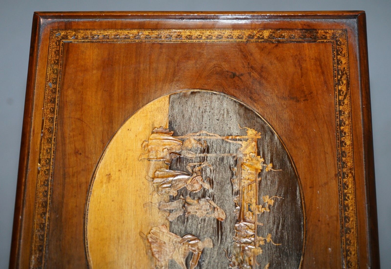 Rare 19th Century Italian Side Lamp Table Marquetry Inlaid Dancers To The Top photo vinterior