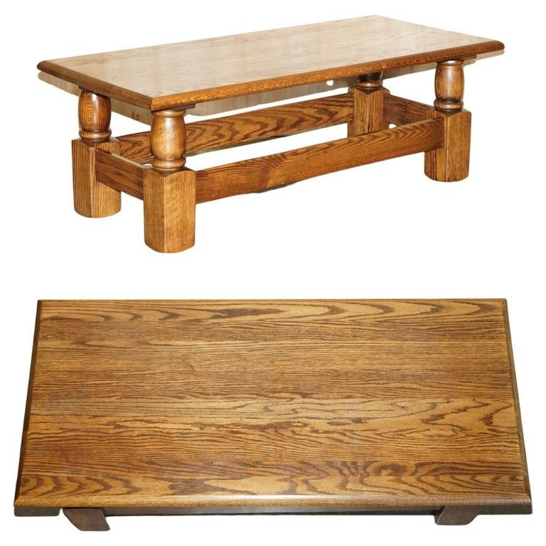 Vintage English Oak Coffee Table Made In The Style Of Edwardian Refectory Tables