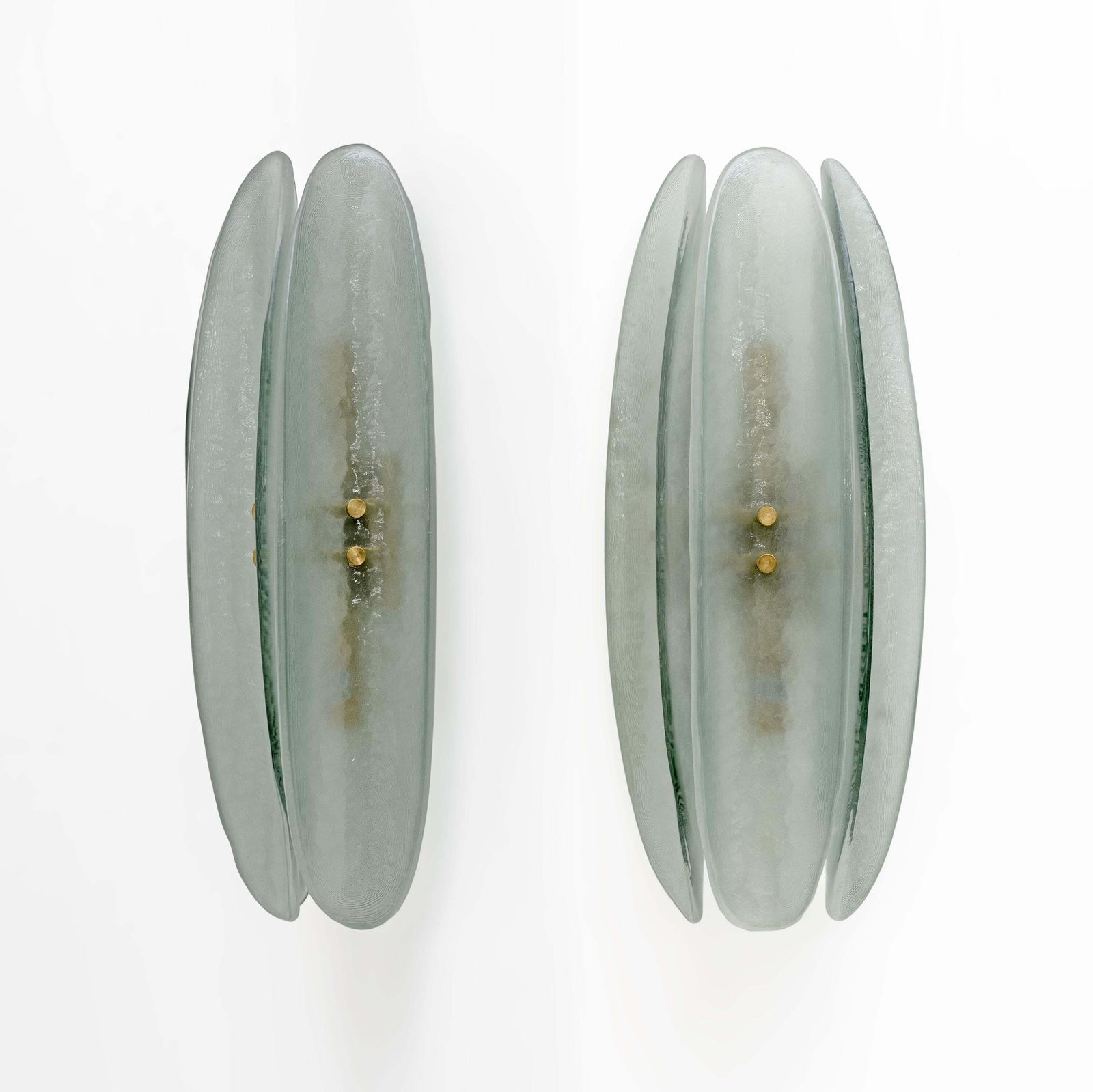 Pair Of Fontana Arte Style Mid Century Modern Aqua Green Murano Glass Sconces photo vinterior