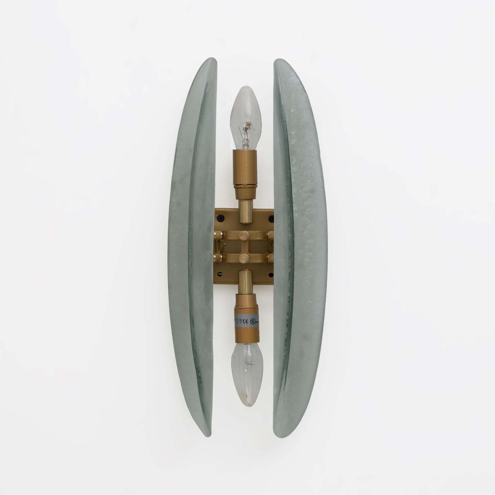 Pair Of Fontana Arte Style Mid Century Modern Aqua Green Murano Glass Sconces photo vintage
