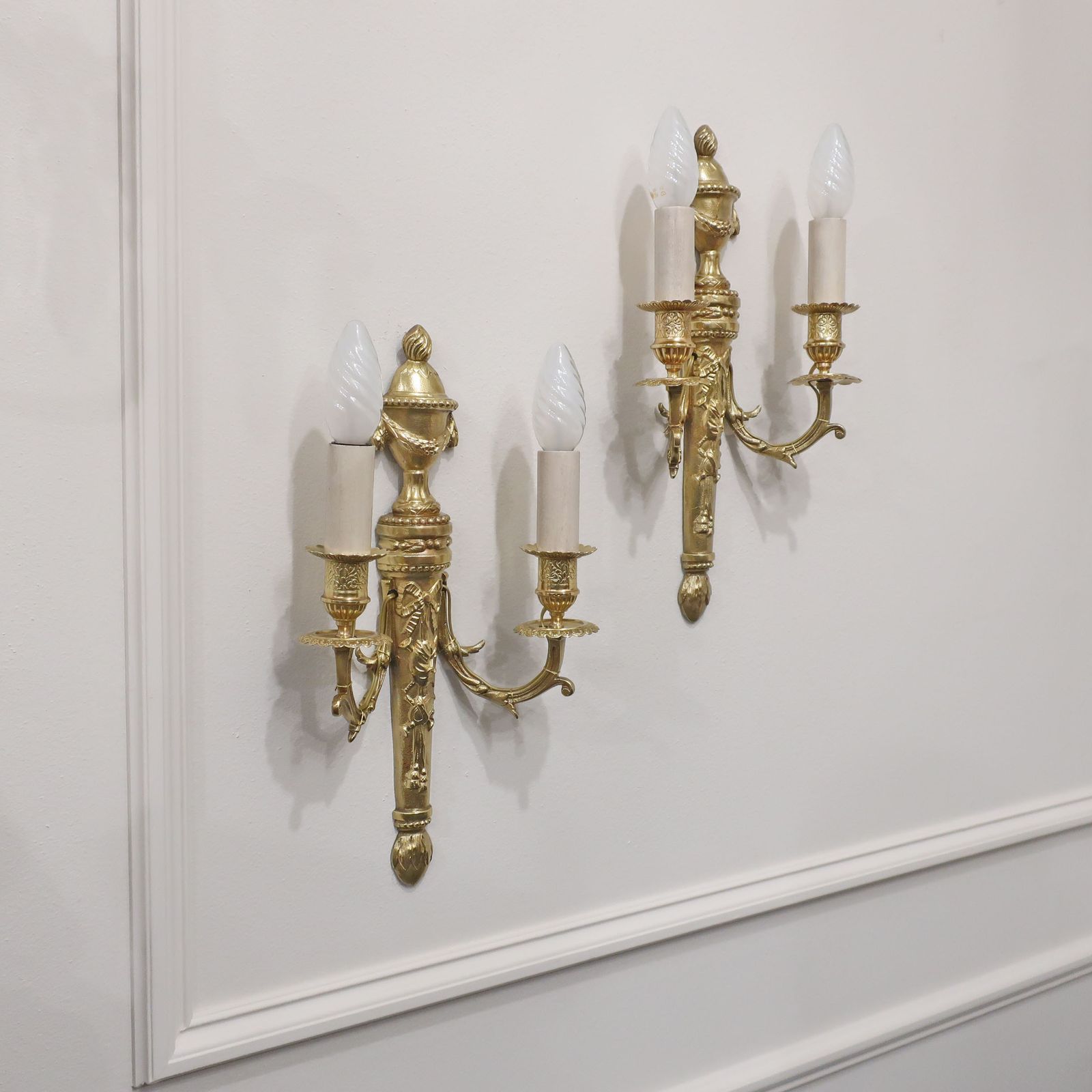 Pair Of French Gilt Bronze Twin Arm Wall Lights By Charles Casier photo furniture