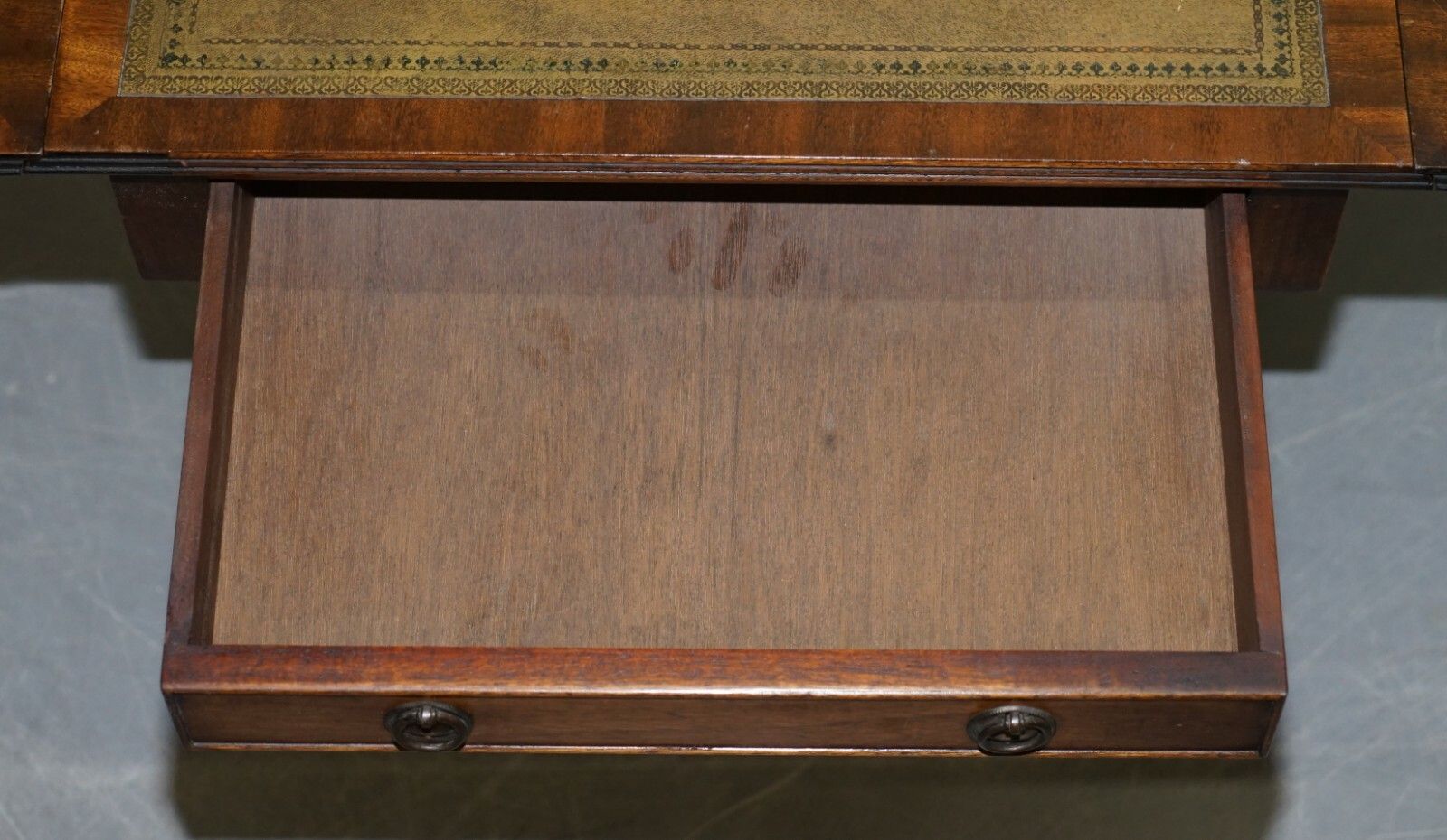 Furniture Large Bevan Funnell Green Leather Extending Mahogany Side End Lamp Card Table photo