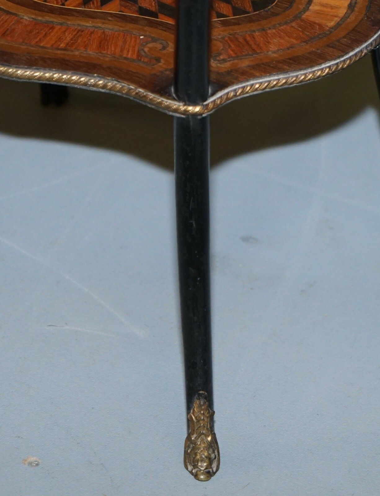 photo furniture Napoleon III Brass Gallery Fruitwood Ebonised & Inlaid Three Tired Side Table