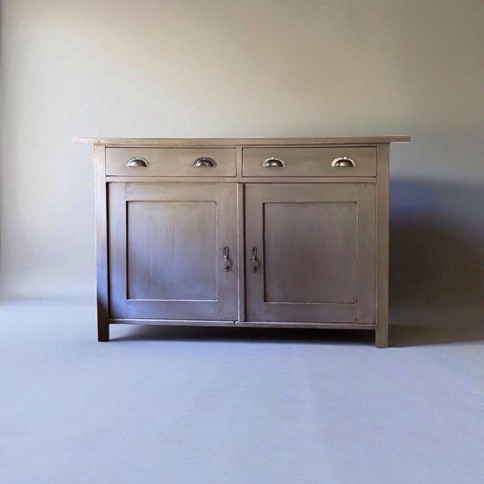 Antique European Style Grey Painted Pine Glazed Dresser Display Cabinet Cupboard photo vinterior
