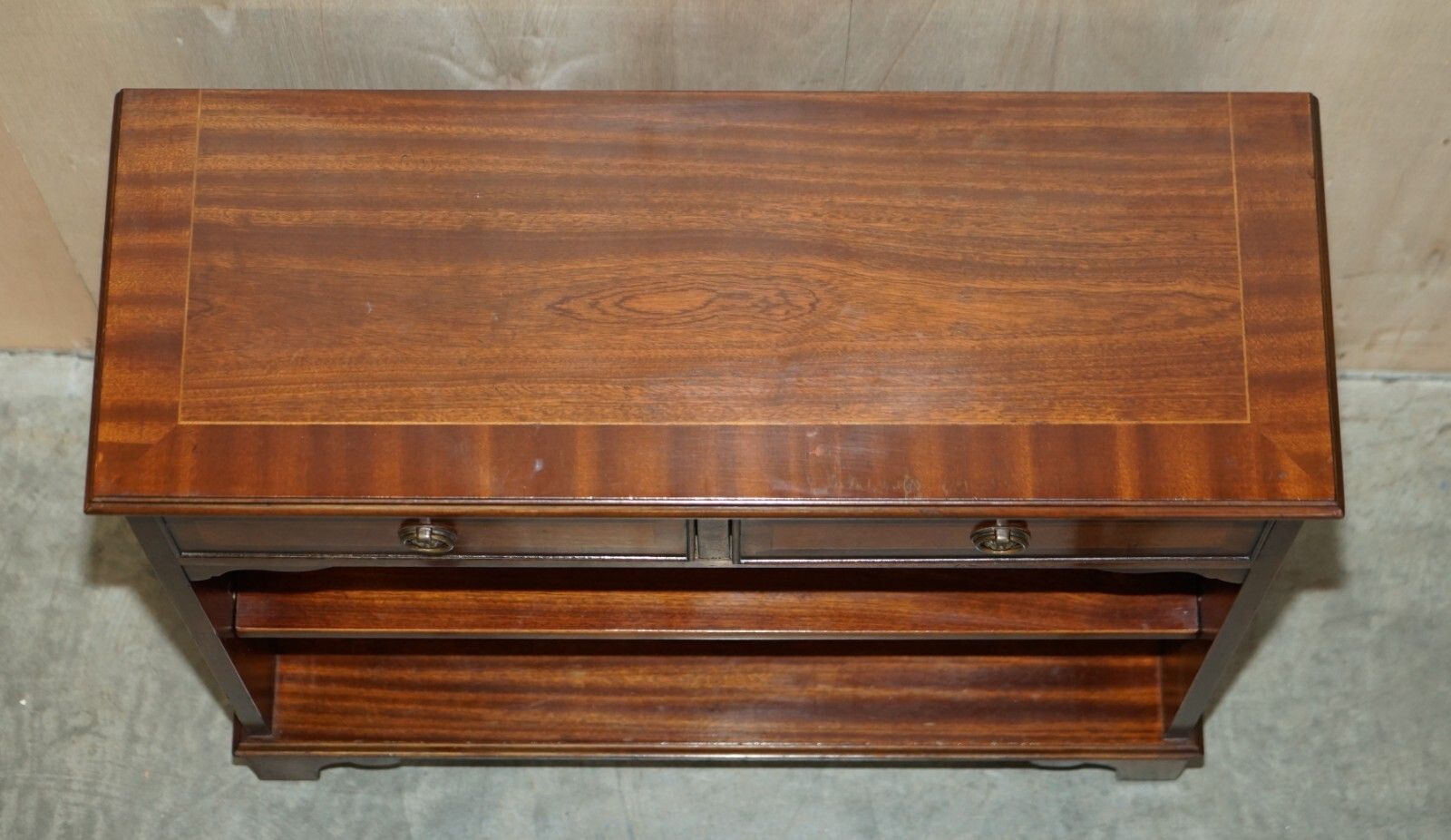 Vintage Two Drawer Bevan Funnell Flamed Mahogany Dwarf Open Library Bookcase photo Furniture