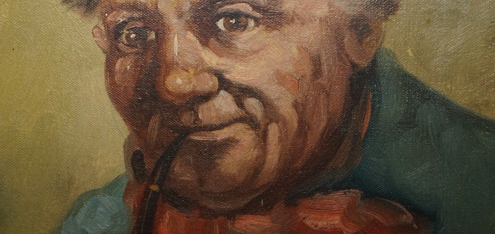 photo for sale 19th Century Dutch Oil On Canvas Painting Of Old Man Smoking A Pipe Part Suite