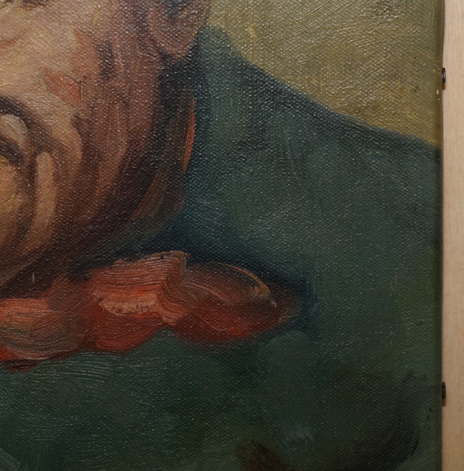 Art 19th Century Dutch Oil On Canvas Painting Of Old Man Smoking A Pipe Part Suite photo