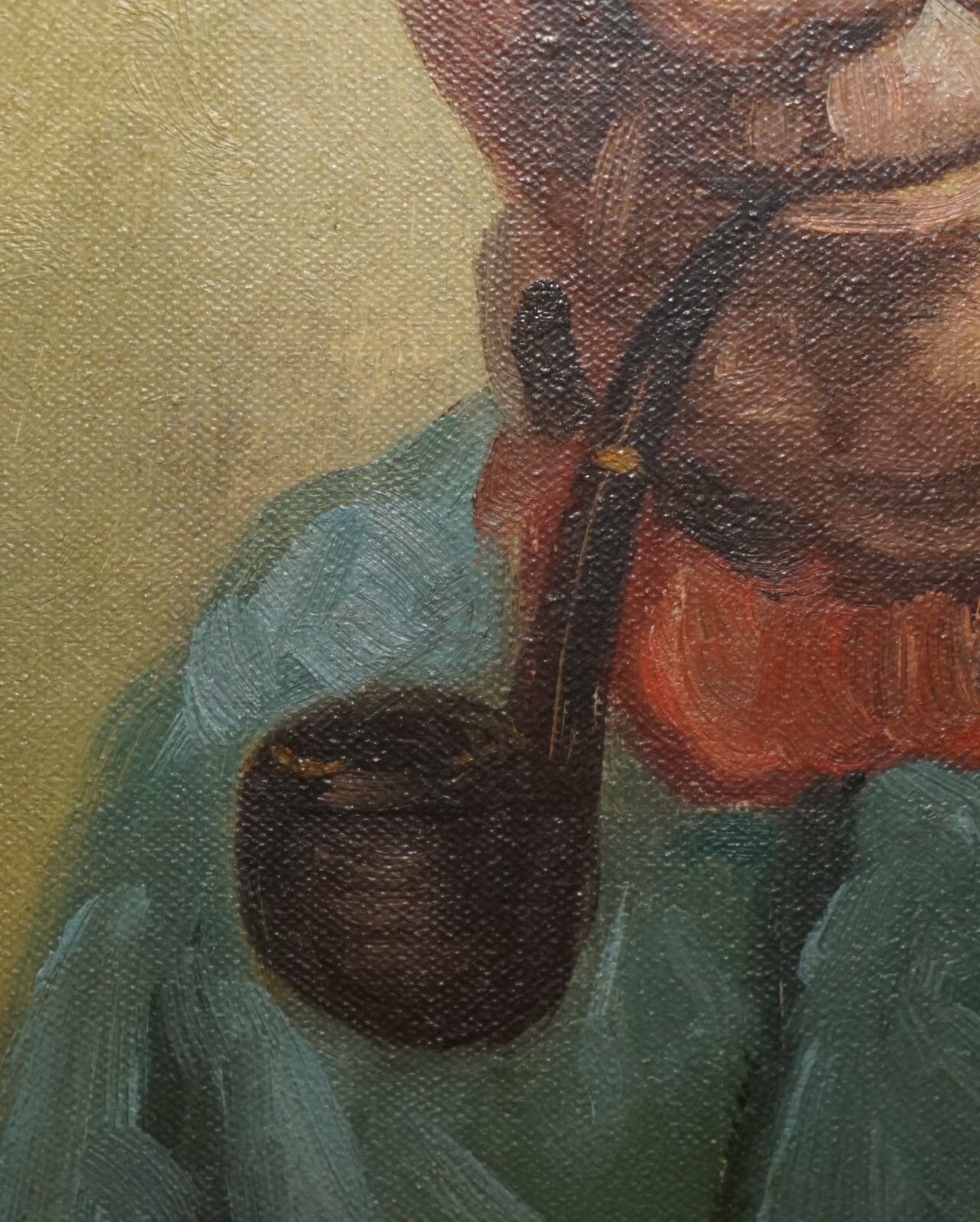 photo vinterior 19th Century Dutch Oil On Canvas Painting Of Old Man Smoking A Pipe Part Suite