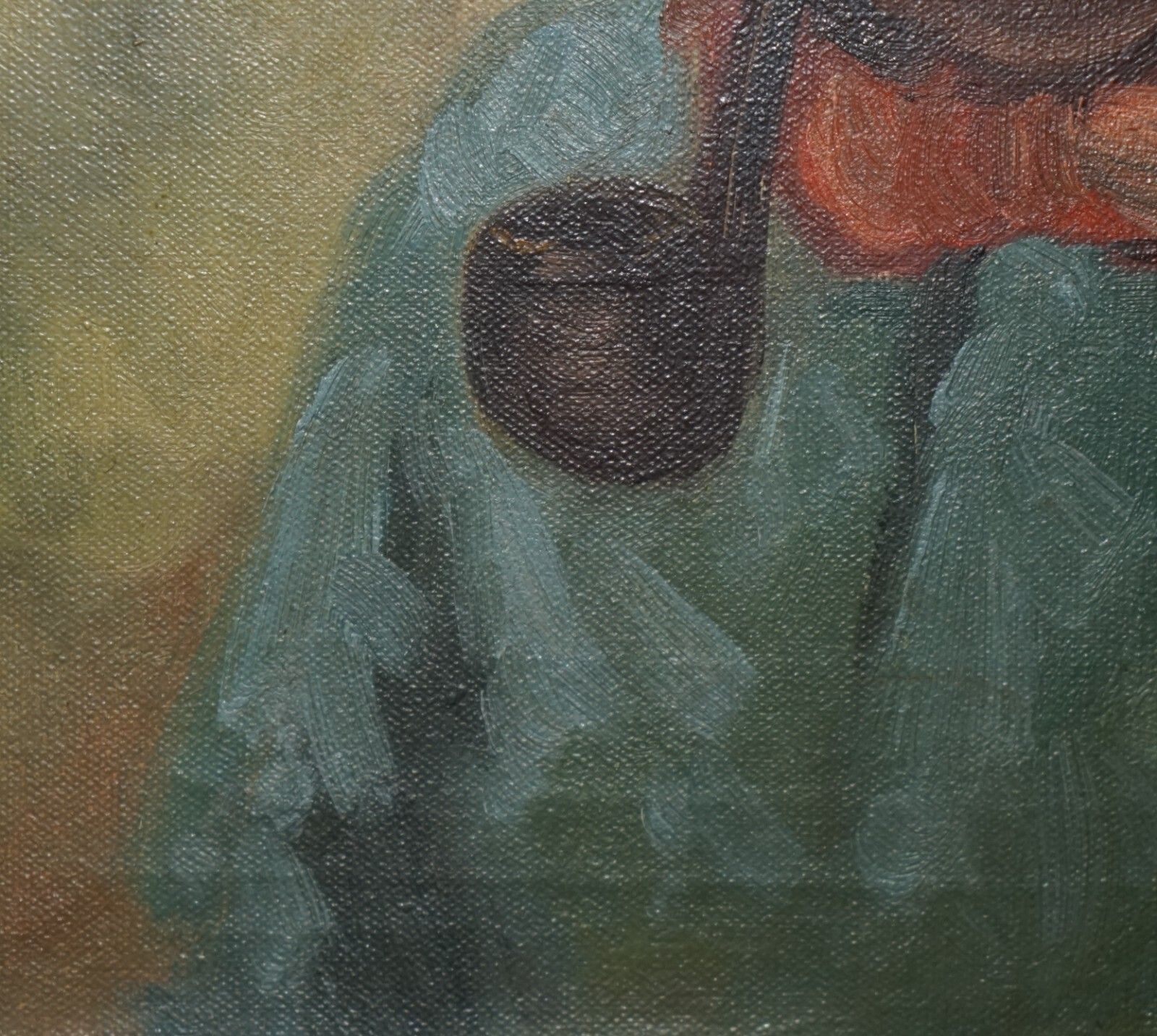 photo buy 19th Century Dutch Oil On Canvas Painting Of Old Man Smoking A Pipe Part Suite