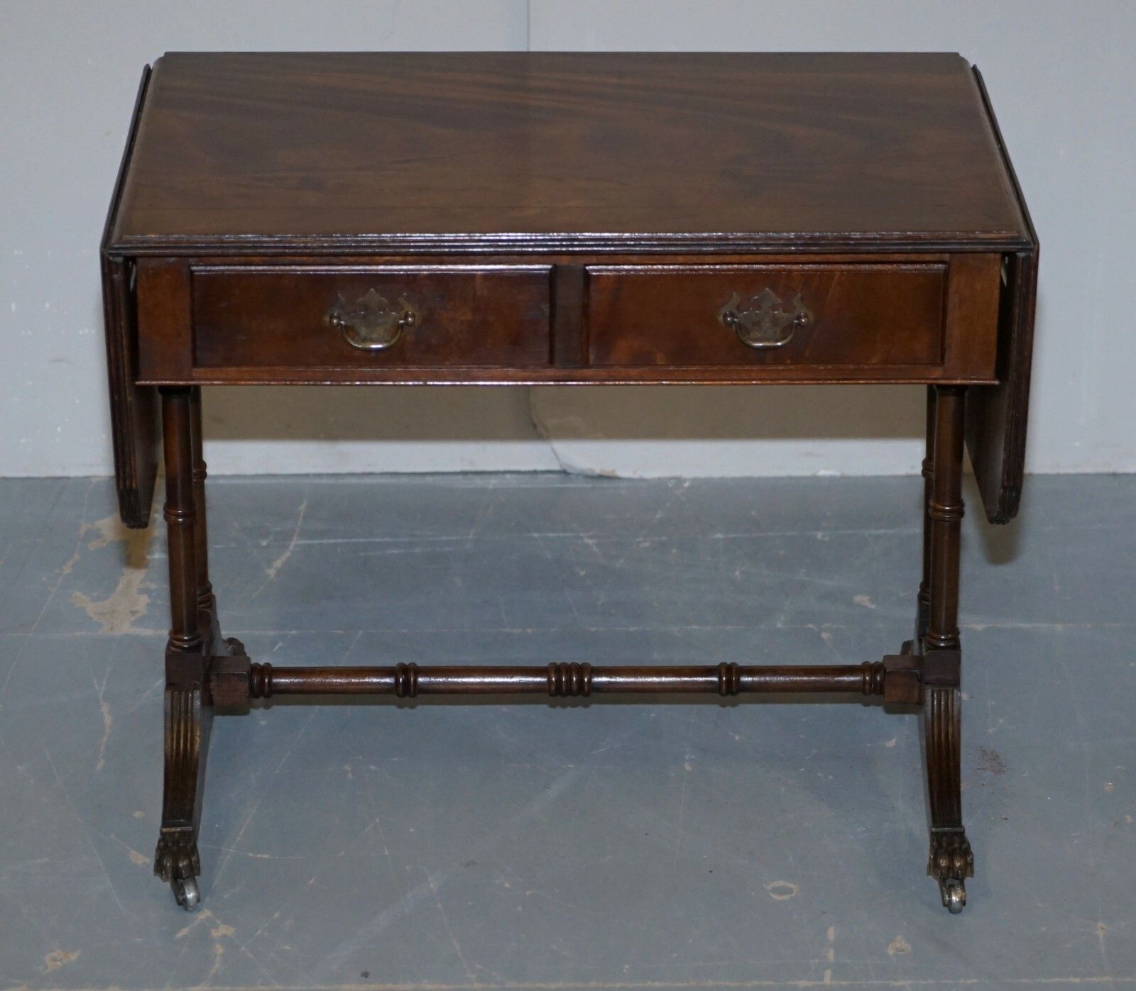 Large Bevan Funnell Extending Flamed Mahogany Side End Lamp Card Table Lion Feet photo for sale