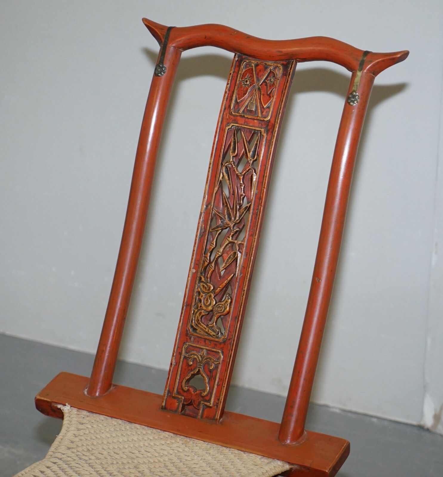Antique Chinese Circa 1900  1920 Export Folding Occasional Chair Nice Carvings photo for sale