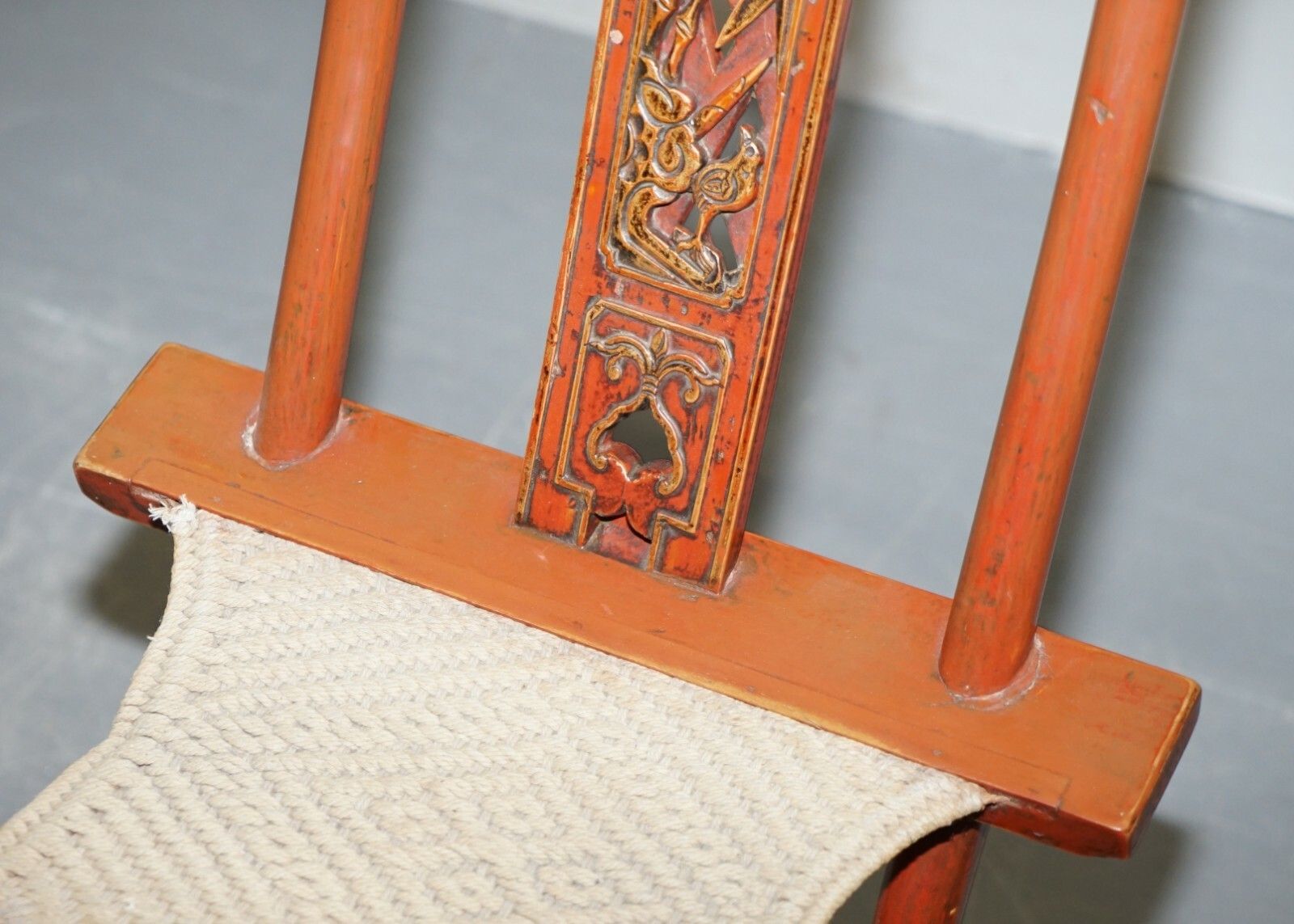 Antique Chinese Circa 1900  1920 Export Folding Occasional Chair Nice Carvings photo vinterior