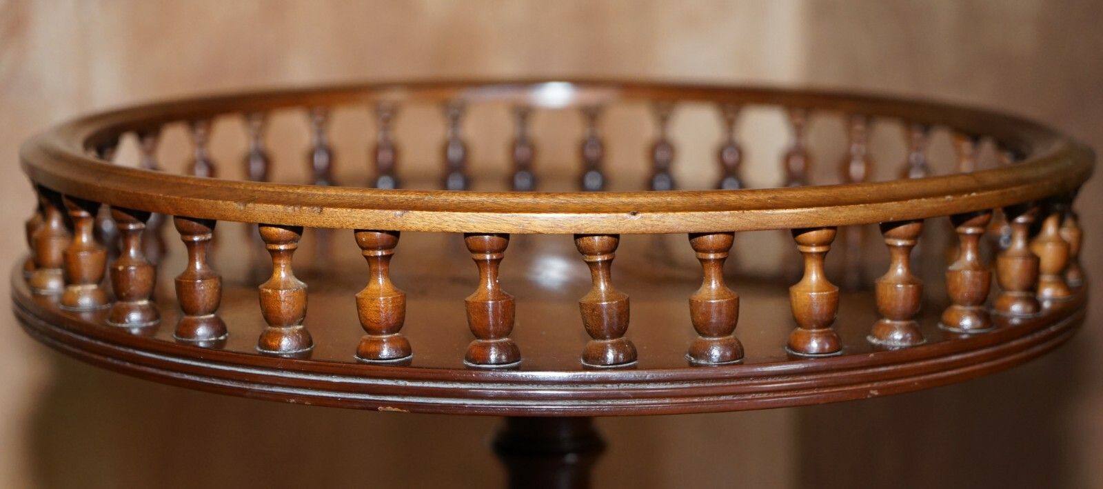 photo furniture Lovely Flamed Mahogany Gallery Rail Side With Claw & Ball Feet Regency Style