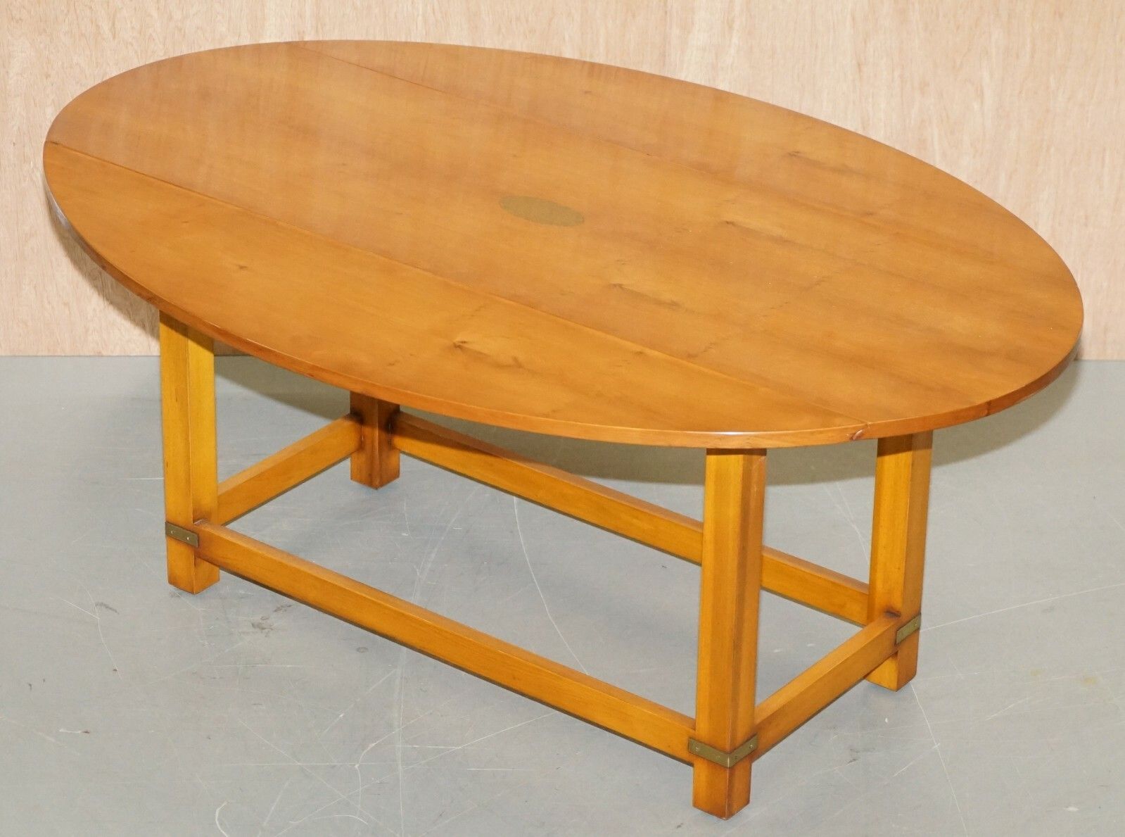 Workshop New Bevan Funnell Burr Yew Wood Extending Oval Campaign Coffee Table photo furniture