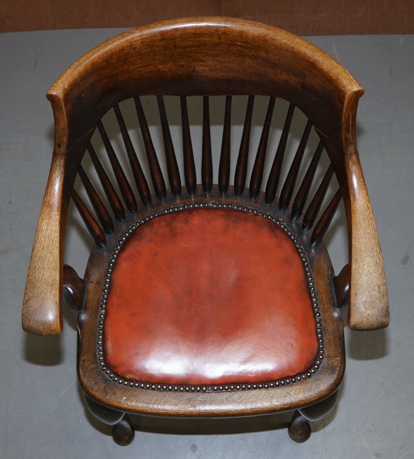 Lovely Antique English Edwardian Ralph Johnson Oak Captains Office Desk Armchair photo 700.0
