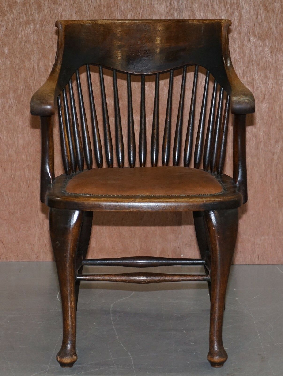 English Edwardian Ralph Johnson Oak Spindle Back Captains Office Desk Armchair photo furniture