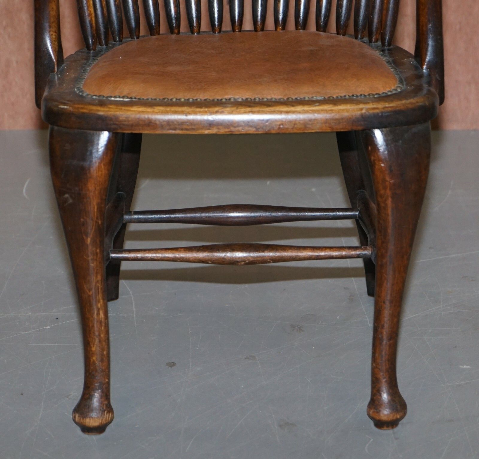 English Edwardian Ralph Johnson Oak Spindle Back Captains Office Desk Armchair photo vintage