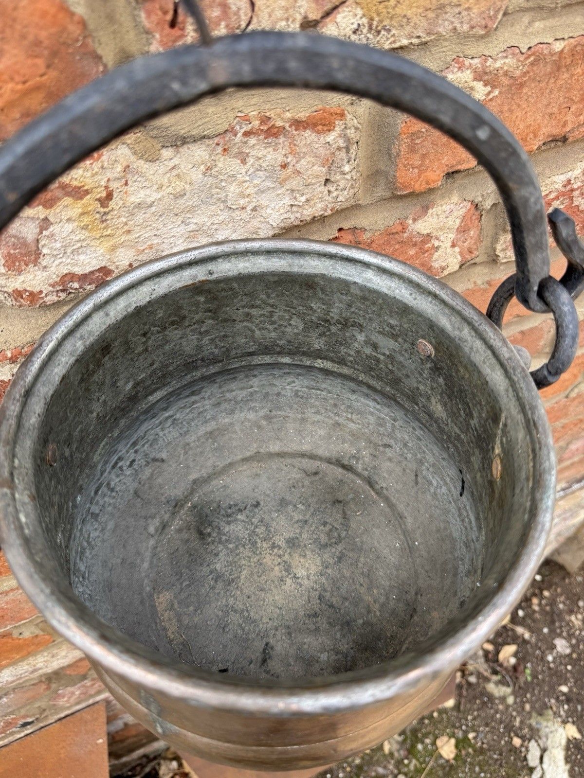 Antique Copper Cauldron Pot With Wrought Iron Handle – Rustic Garden Planter A photo 119.0