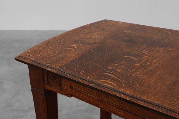 Art Deco Dining Table In Oak With Carved Frieze, 1920s photo vinterior